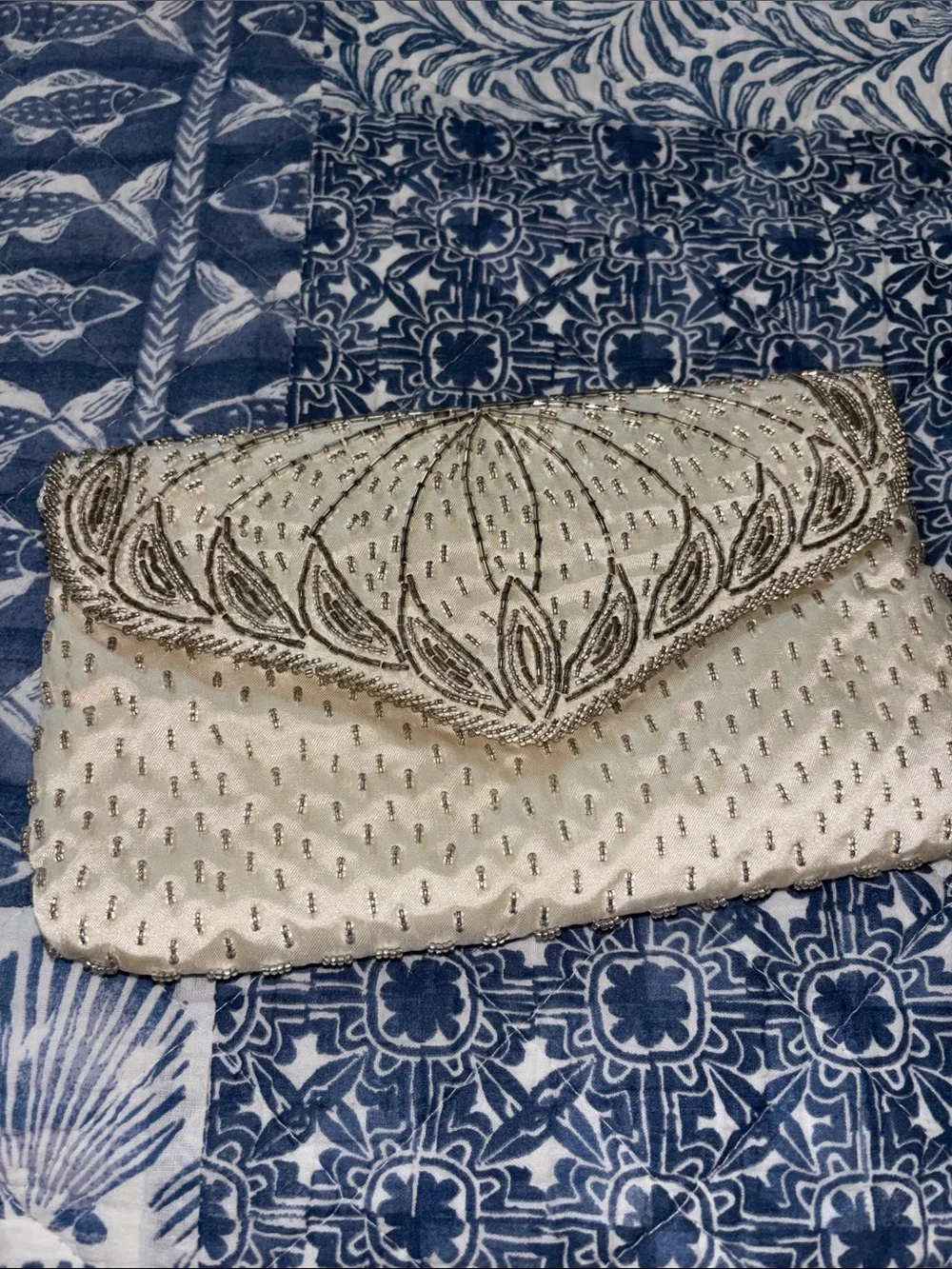 Vintage Ivory Beaded Envelope Clutch